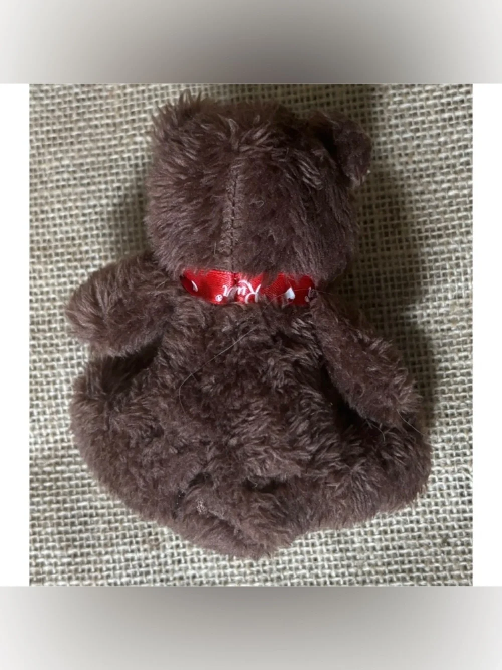 Russell Stover Miniature Teddy Bear Plush Stuffed Animal Toy Brown Red Ribbon